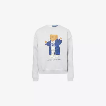 Свитшот Polo Ralph Lauren с круглым вырезом и принтом медведя из хлопковой смеси, белый