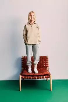 Свитшот поло с вышивкой ZARA, бежевый