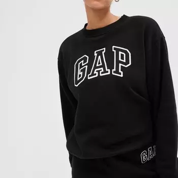 Свитшот с круглым вырезом и вышитым логотипом Gap, черный