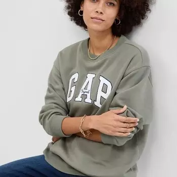 Свитшот с круглым вырезом и вышитым логотипом Gap, зеленый