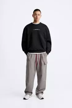 Свитшот с круглым вырезом с нашивкой ZARA, черный