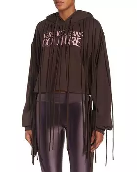 Свитшот с логотипом и отделкой бахромой Versace Jeans Couture, коричневый