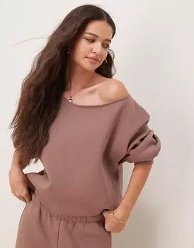 Свитшот с открытыми плечами ASOS DESIGN шоколадного цвета
