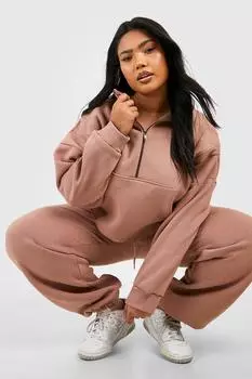 Свитшот с половиной молнии по швам Boohoo, мокка