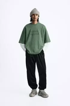 Свитшот с привычным слоганом ZARA, светлый хаки
