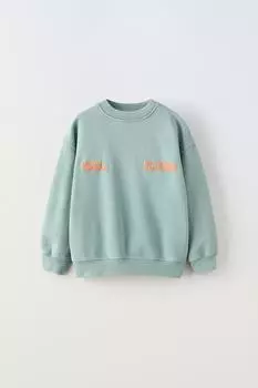 Свитшот с привычным слоганом ZARA, выцветший небесно-голубой