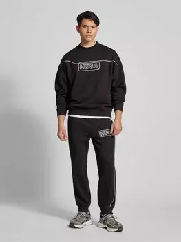 Свитшот с вышитой этикеткой, модель «Noideryos» Hugo Blue, черный