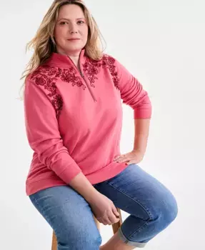 Свитшот с вышивкой и молнией до середины Plus Size Style & Co, красный