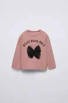 Свитшот с вышивкой плюмети ZARA, темно-розовый
