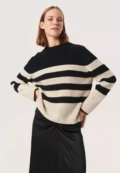 Свитшот Soaked in Luxury SLMOLINA STRIPE CREW NECK STUDIO, черный с полоской песочного цвета