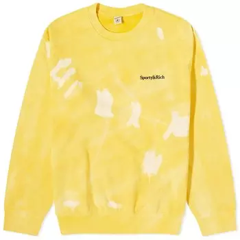 Свитшот Sporty & Rich Serif Logo Tie Dye Crew Unisex, желтый