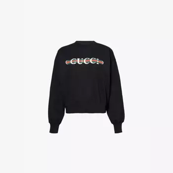 Свитшот свободного кроя из хлопкового трикотажа с логотипом Gucci, черный