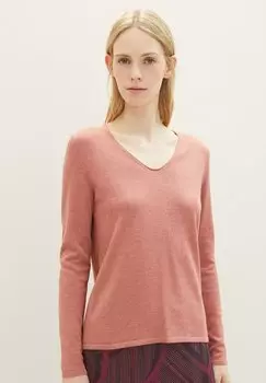 Свитшот TOM TAILOR BASIC V NECK, меланжевая выцветающая роза.