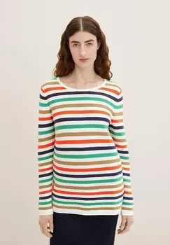 Свитшот TOM TAILOR ТРИКОТАЖНЫЙ ДЖЕМПЕР С КРУГЛЫМ ВЫРЕЗОМ, цвет navy green multicolor stripe