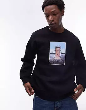 Свитшот Topman Oversized With A New York Photo Print, черный