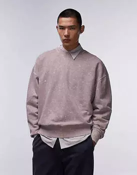 Свитшот Topman Thick Premium Oversize With A Washed Effect, серо-коричневый