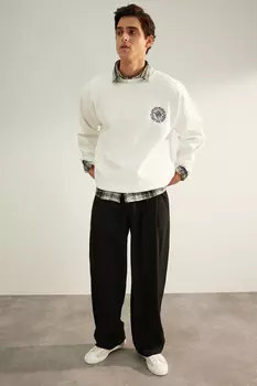 Свитшот Trendyol мужской с флисовой подкладкой оверсайз, экру