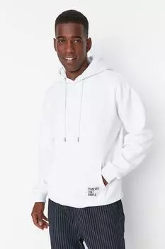 Свитшот Trendyol мужской с капюшоном базовый, белый