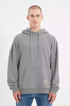 Свитшот Trendyol мужской с капюшоном базовый, серый