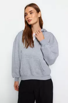 Свитшот Trendyol оверсайз из толстого флиса, серый