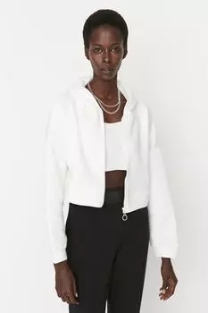 Свитшот Trendyol укороченный из толстого флиса, белый