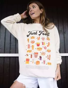 Свитшот унисекс с графическим гидом по вредной пище Batch1 ванильного цвета