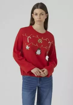 Свитшот Vero Moda Рождественская гирлянда с круглым вырезом, цвет chinese red