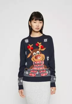 Свитшот Vero Moda VMFROSTYDEER O NECK XMAS, темно-синий/снежно-белый/красный