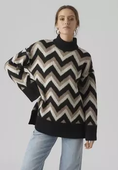 Свитшот Vero Moda ВМКАЛИНА HIGHNECK LONG, черный/коричневая чечевица/береза