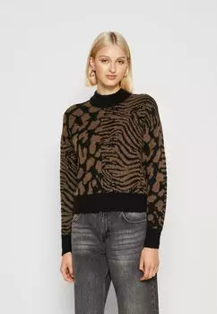 Свитшот Vero Moda VMVERA ANIMAL O NECK, черная/коричневая чечевица