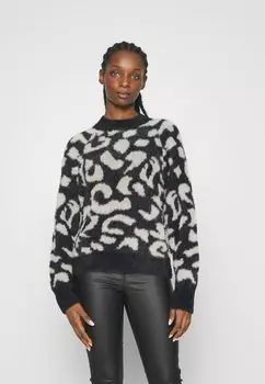 Свитшот VILA Petite VIHELLY LEO, черный/серо-коричневый