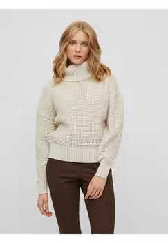 Свитшот VILA РОЛЛКРАГЕН, цвет white sand