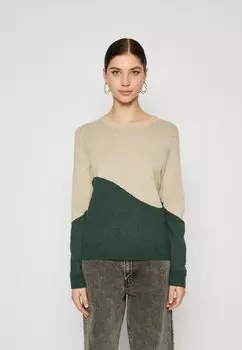 Свитшот VILA VIRIL COLORBLOCK O NECK, хвоя/натуральный меланж