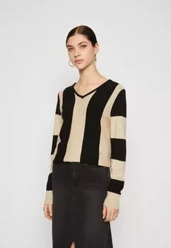 Свитшот VILA VIRIL V NECK STRIPED, цвет natural melange/black