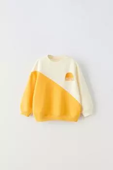 Свитшот Zara Embroidered Colour Block, сливочный/желтый