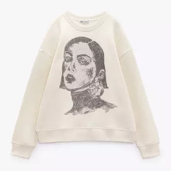 Свитшот Zara Embroidered Girl, кремовый