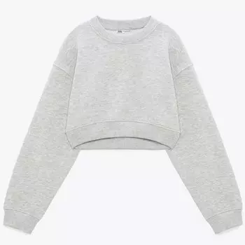 Свитшот Zara Сropped, серый меланж