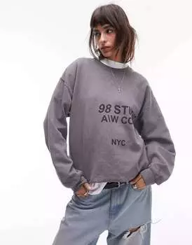 Свитшоты Topshop Graphic 98 Studio Oversized в винтажном стиле, темно-серый цвет