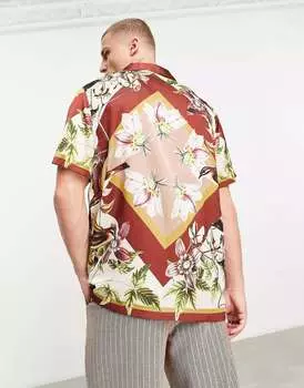 Свободная атласная рубашка ASOS Revere с принтом каймой