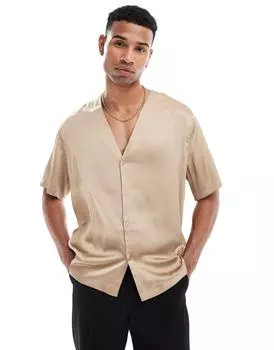 Свободная атласная рубашка без воротника ASOS DESIGN