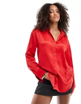 Свободная атласная рубашка на пуговицах красного цвета Miss Selfridge