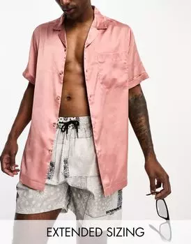 Свободная атласная рубашка пыльно-розового цвета с закатанными рукавами ASOS DESIGN