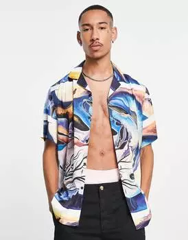 Свободная атласная рубашка с абстрактным принтом ASOS DESIGN
