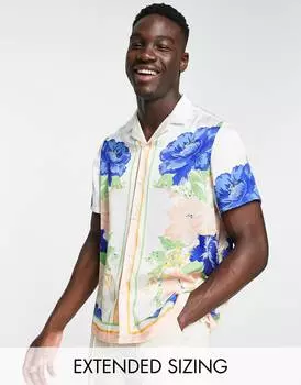 Свободная атласная рубашка с цветочной каймой ASOS DESIGN