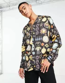 Свободная атласная рубашка с драгоценным принтом ASOS