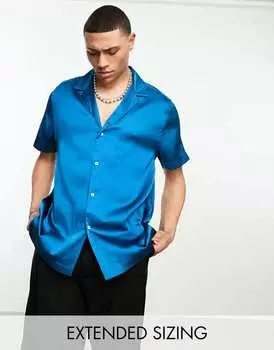 Свободная атласная рубашка с короткими рукавами и глубоким воротником ASOS DESIGN
