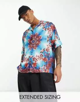 Свободная атласная рубашка свободного кроя с цветочным принтом ASOS DESIGN Revere