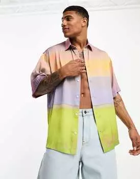 Свободная атласная рубашка свободного кроя с пастельным живописным принтом ASOS DESIGN