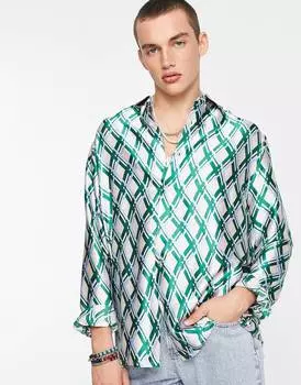 Свободная атласная рубашка в клетку с принтом ASOS DESIGN