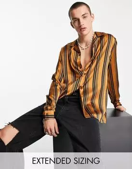 Свободная атласная рубашка в коричневую полоску ASOS DESIGN